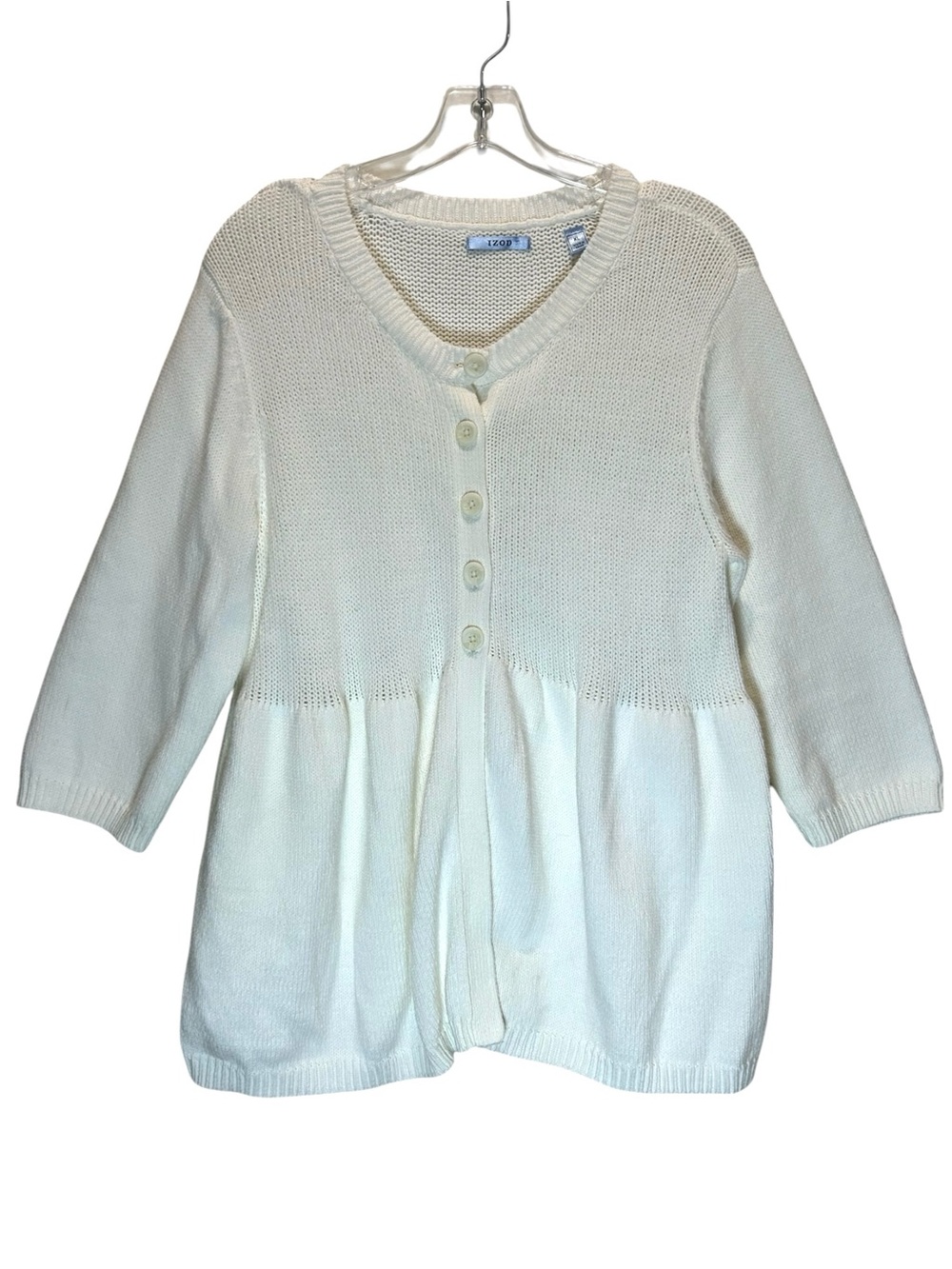 IZOD Women’s White Cotton Blend Button-up Cardigan Sweater - Extra Large
